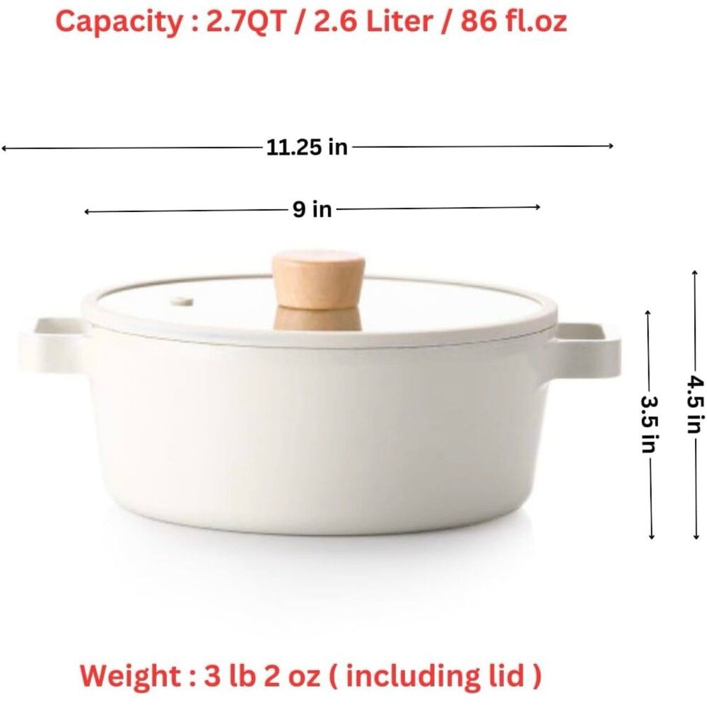 NEOFLAM FIKA 2.7QT Nonstick Stock Pot, Glass Lid with Wood Knob - Picture 2 of 4